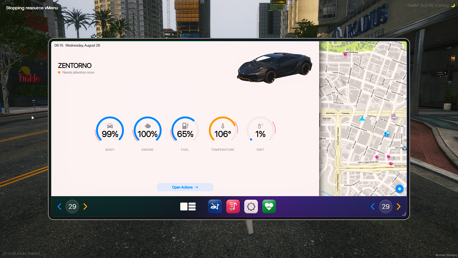 Vehicle health with five gauges and a verdict line