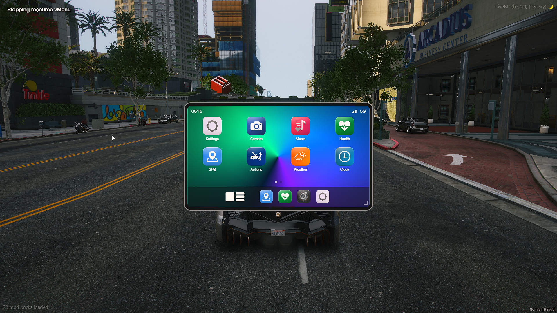 A compact screen in the vehicle with a custom gradient wallpaper