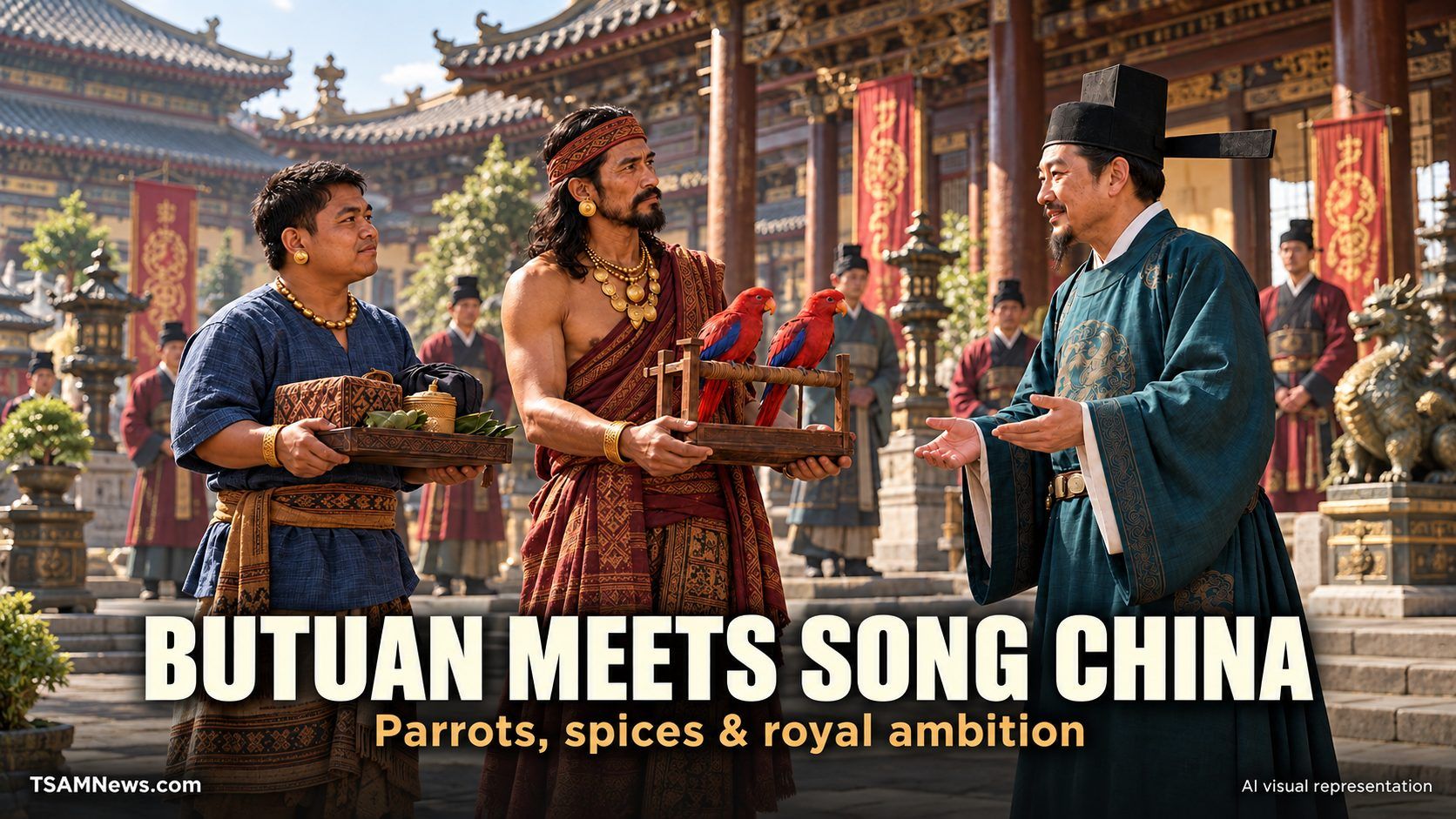 Visual representation of Butuan Minister Li-ihan and Assistant Minister Gaminan at the Song imperial court,  October 3, 1003