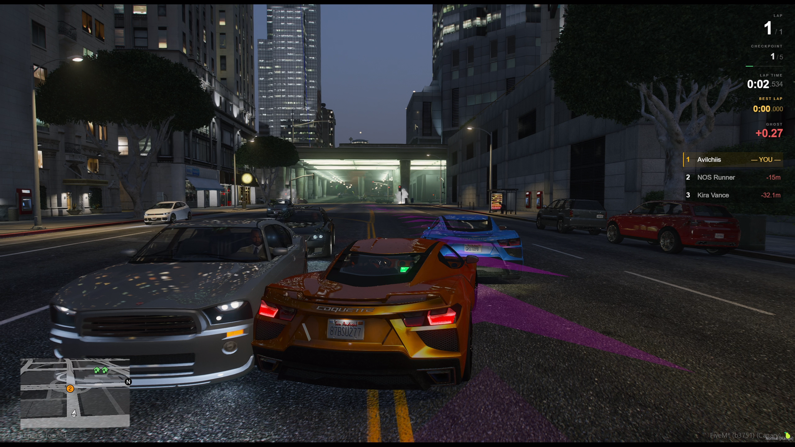 A translucent ghost car racing alongside the player