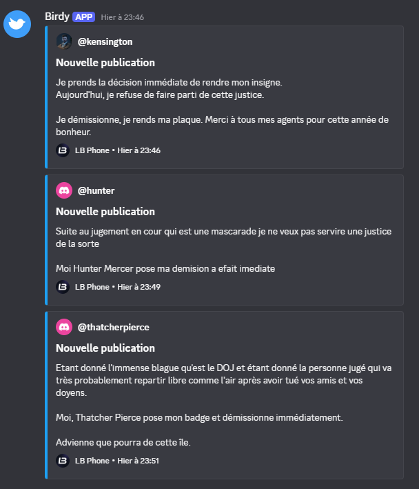 Les 3 tweets des 3 agents