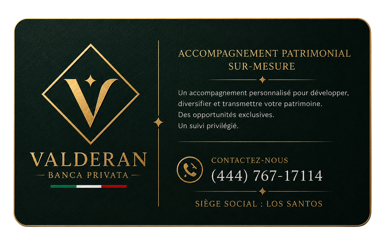 Carte visite de Valderan Banca Privata