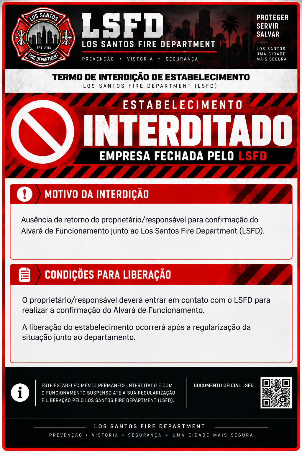 Aviso Oficial de Interdição LSFD